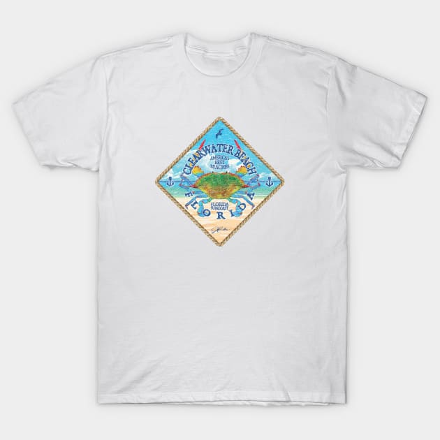 Clearwater Beach, Florida, with Blue Crab on Beach T-Shirt by jcombs